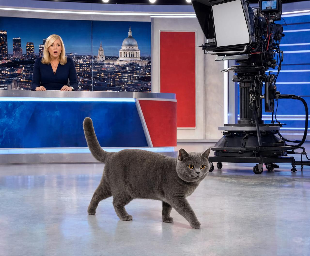 Un gatto attraversa lo studio in diretta e i conduttori non riescono a trattenersi